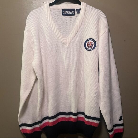 Vintage Starter Detroit Tigers Patch V-Neck Varsity Acrylic Sweater - Picture 2 of 9